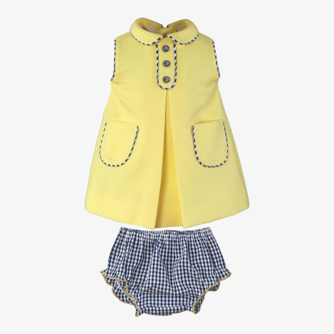Miranda Baby Girls Yellow & Navy Dress & Knickers 42VB