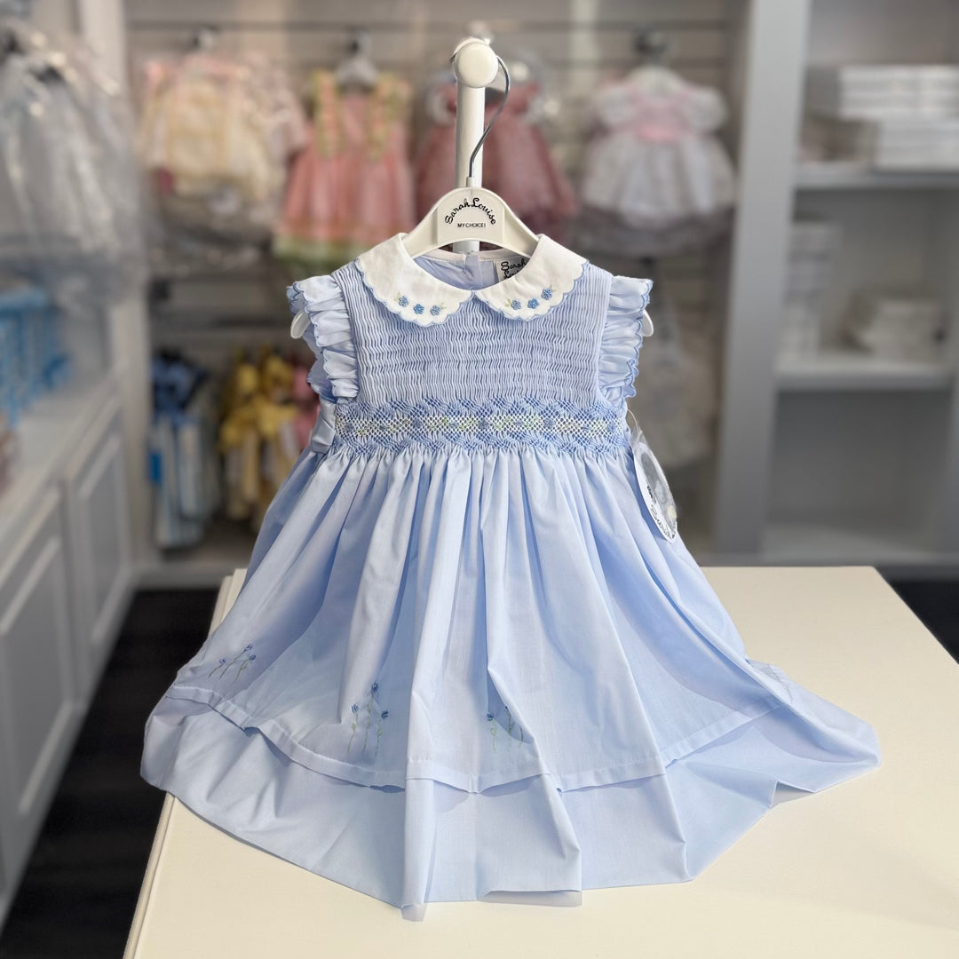 Sarah Louise Blue Smocked Bodice Dress 013576