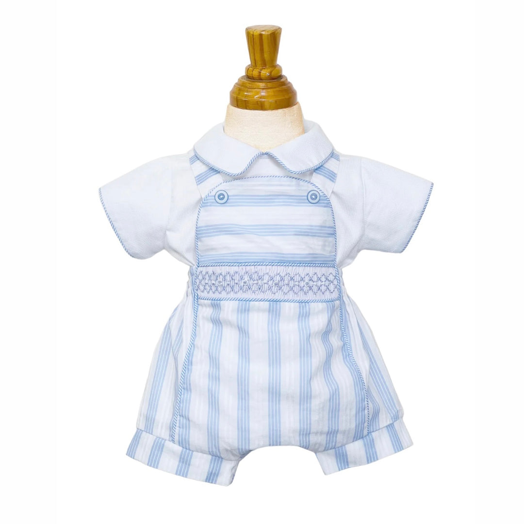 Pretty Originals Baby Boys Blue & White Smocked Romper Set MT02405