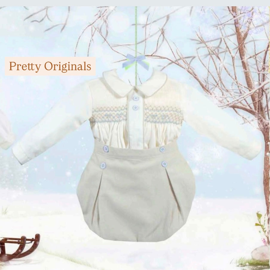 Pretty Originals Baby Boys Beige Smocked Set MT02444
