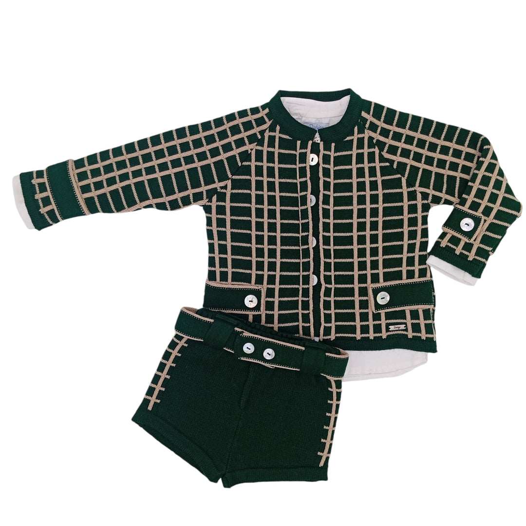 Rahigo Boys Botttle Green Knitted Three Piece Shirt Set 24229