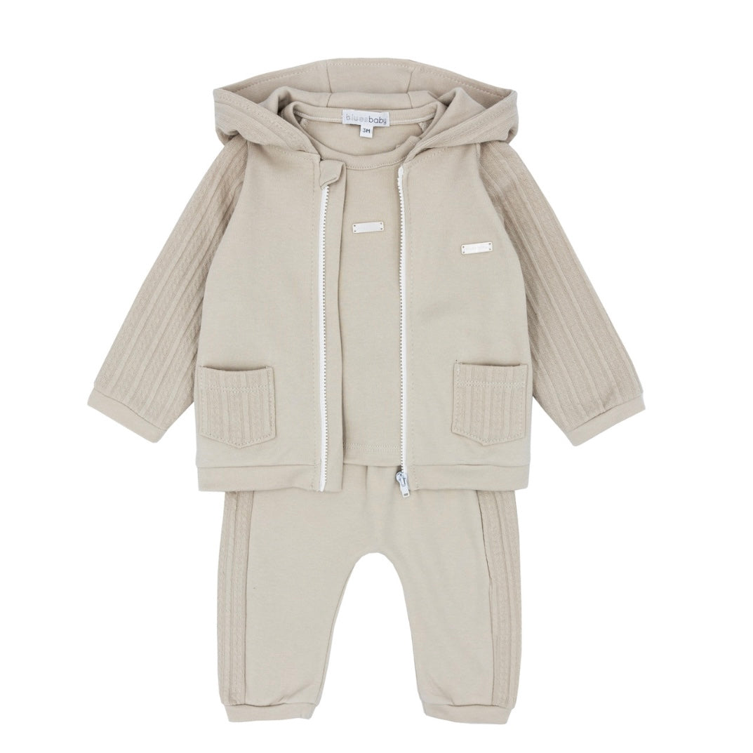 Blues Baby Boys Beige Cable 3 Piece Tracksuit BB1632