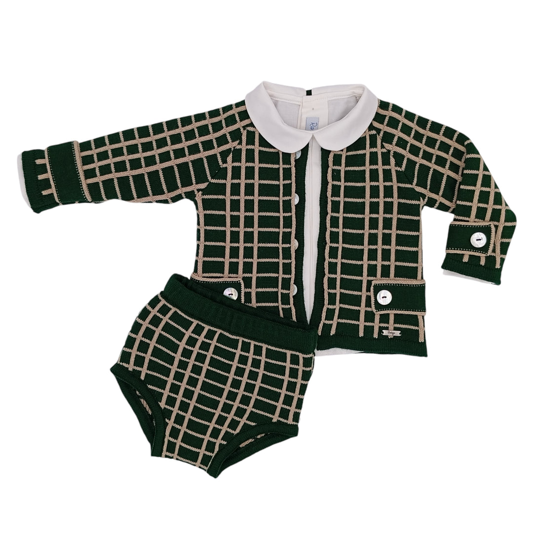 Rahigo Boys Bottle Green & Camel Knitted Three Piece Jam Pant Set 24223
