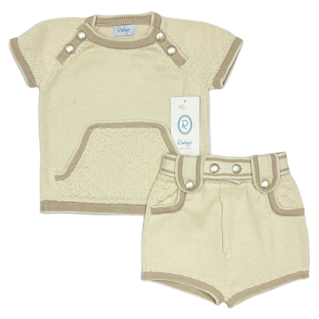 Rahigo Boys Cream & Camel Knitted Short Set 24154
