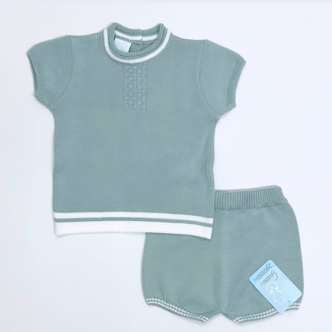 Granlei Menta Green Round Neck Fine Knitted Short Set 123-314GN