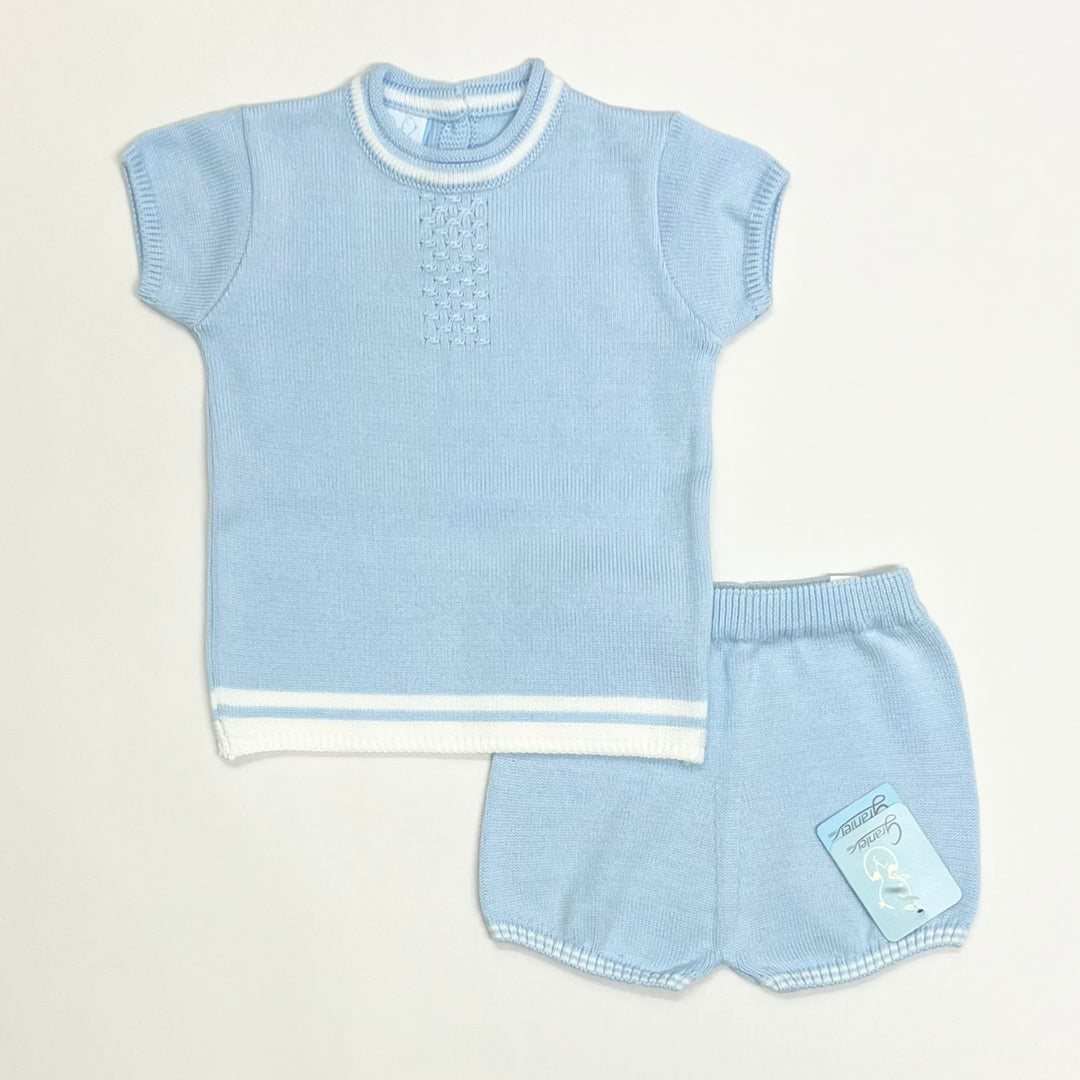 Granlei Blue Round Neck Fine Knitted Short Set 123-314B