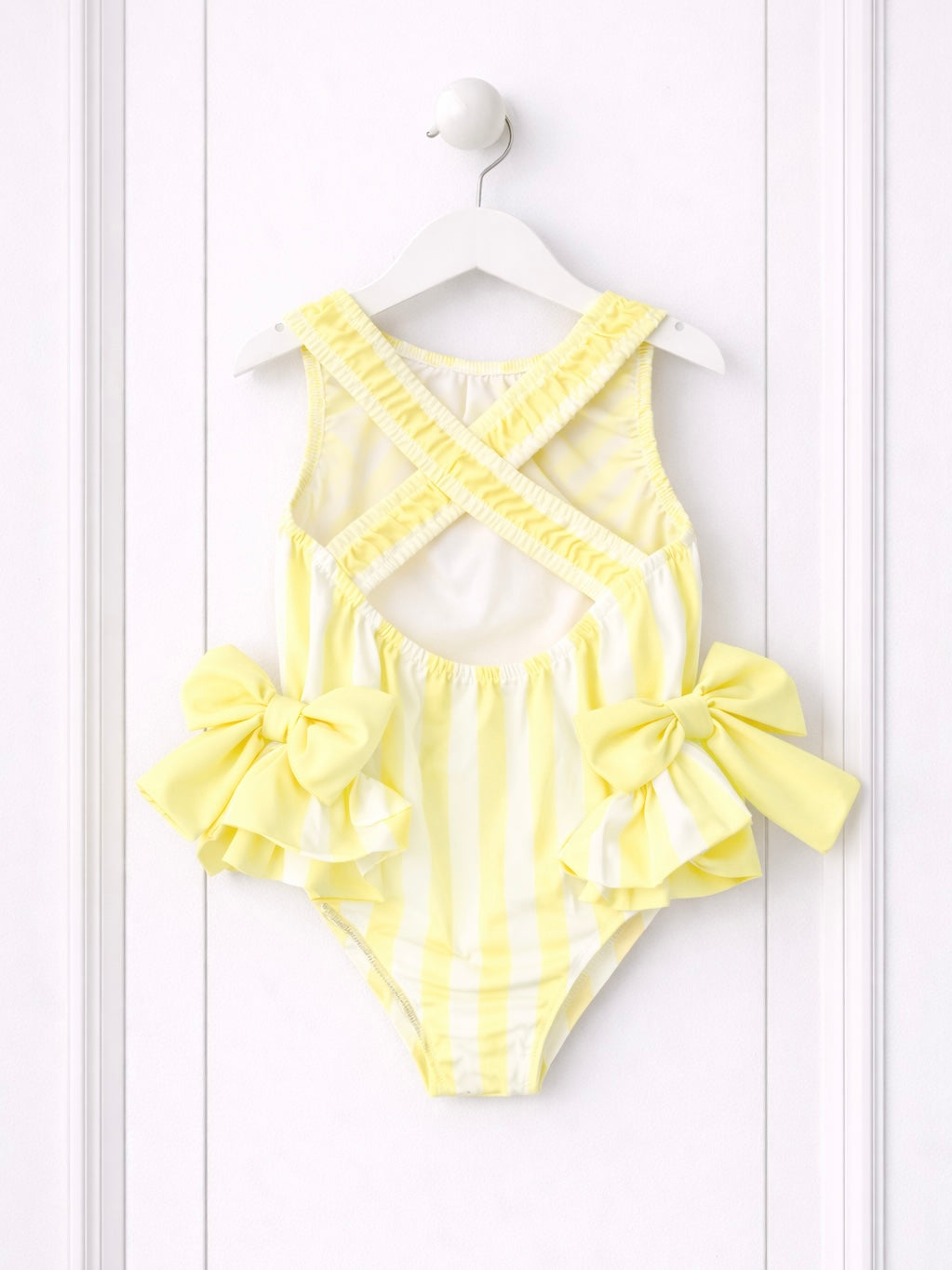 Girls Lemon & White Stripe Swimsuit