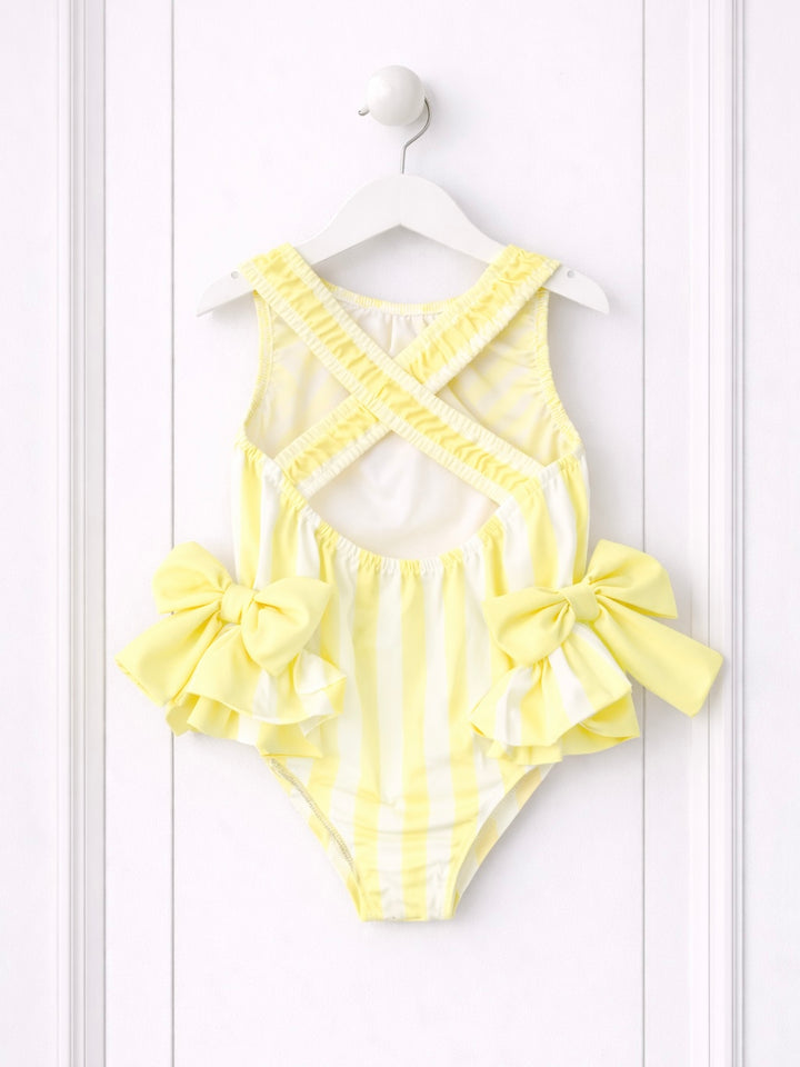 Girls Lemon & White Stripe Swimsuit