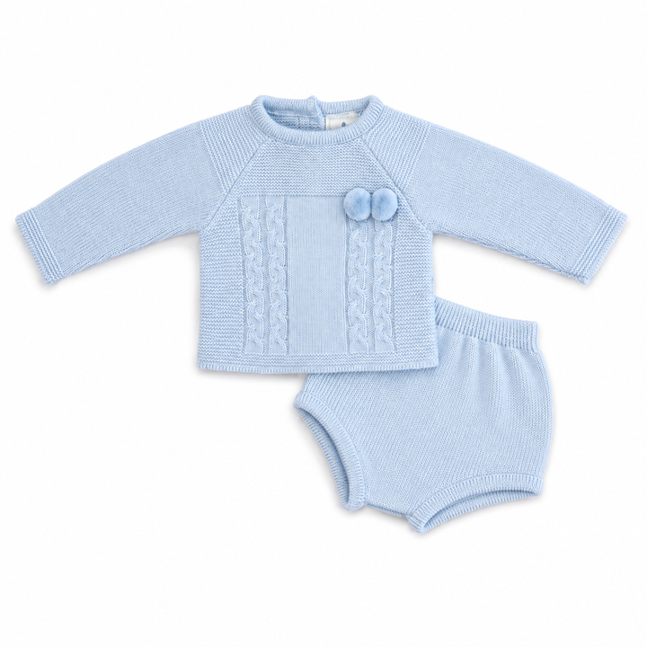 SARDON BABY BOYS BLUE KNITTED POM POM JAM PANT SET 732