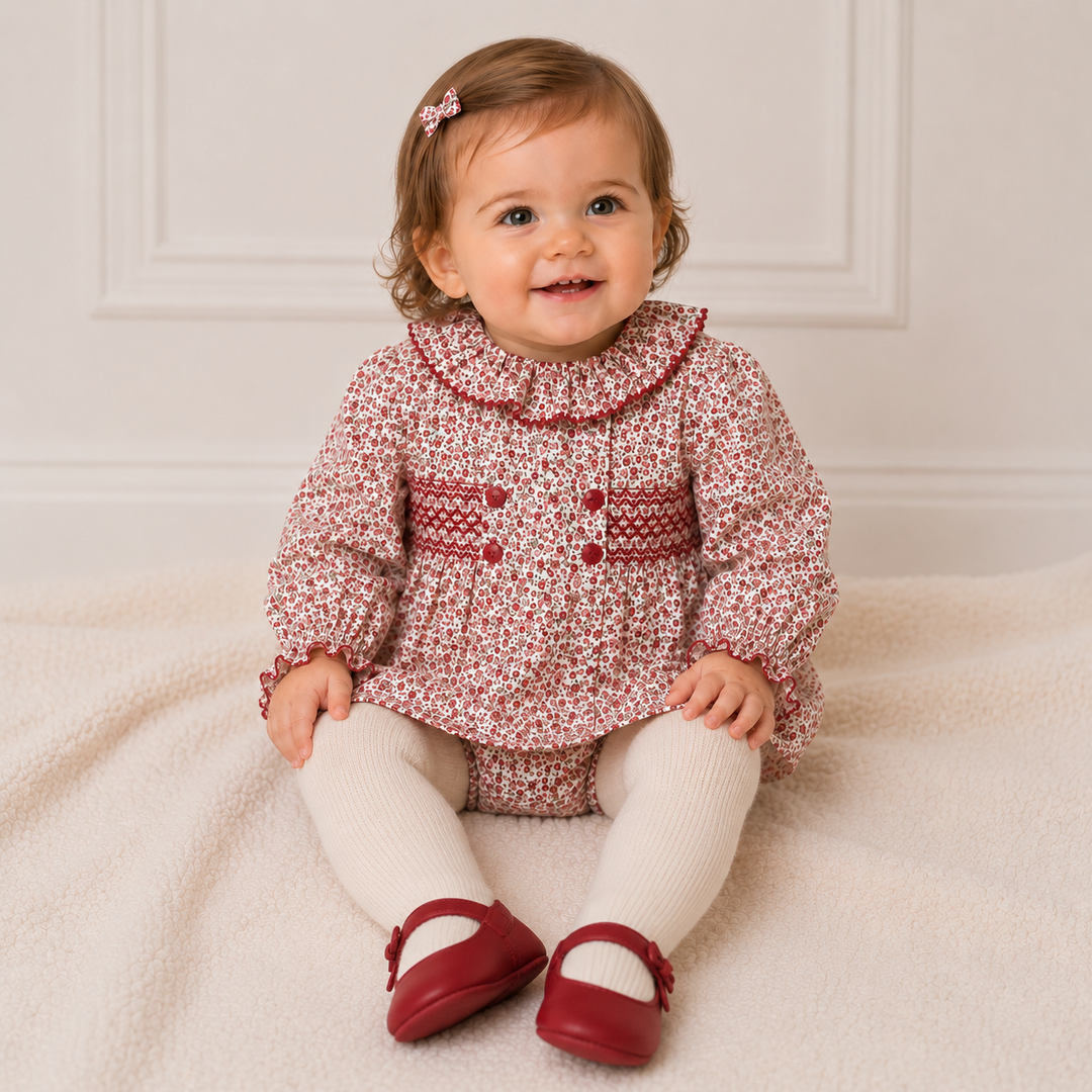 SARDON BABY GIRLS DITSY SMOCKED DRESS & KNICKERS 577