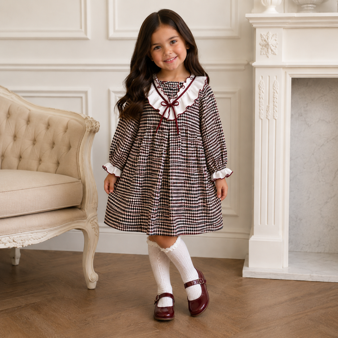 RAPIFE GIRLS  BURGUNDY CHECK DRESS 5015