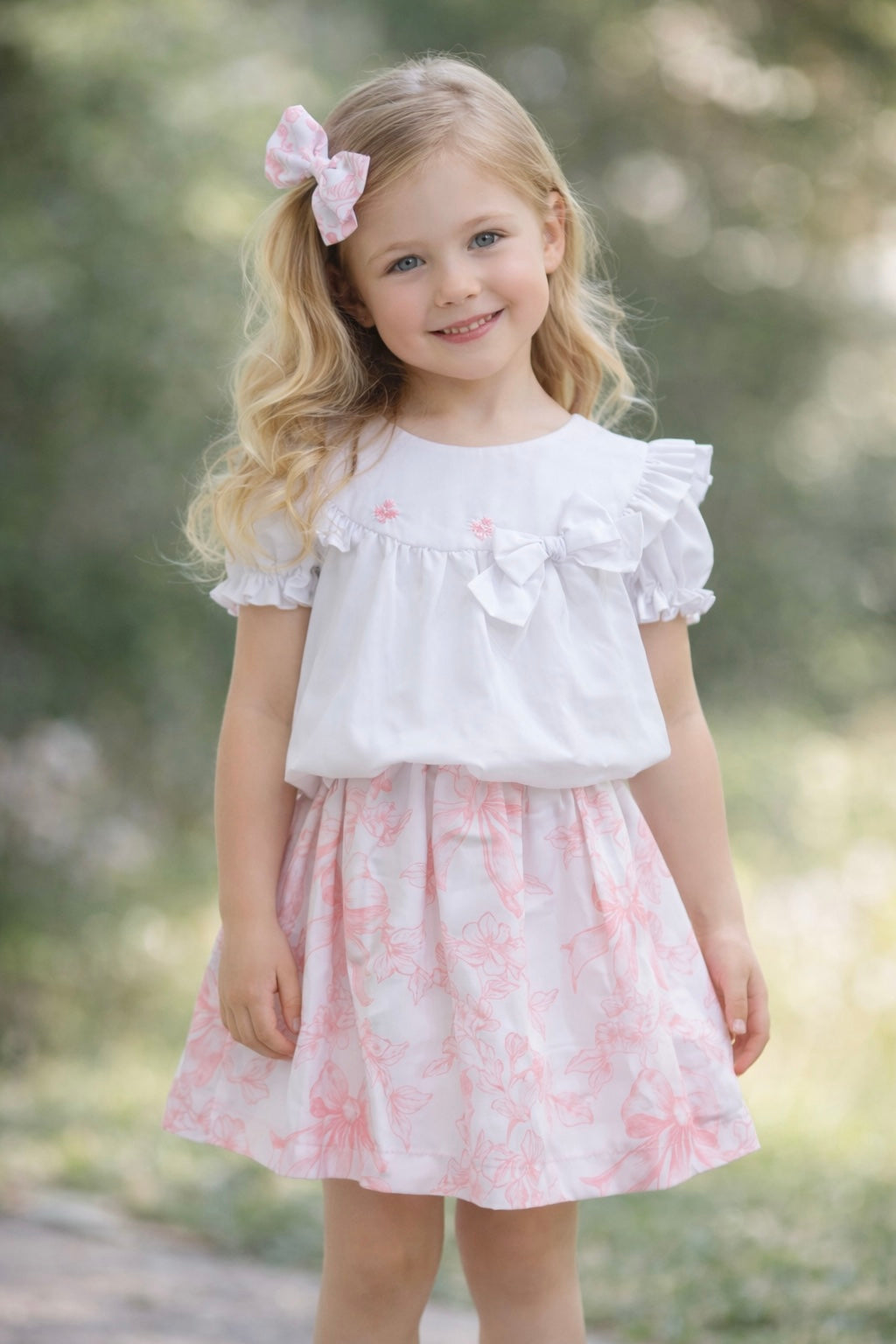 Fofettes Be Chic Girls Pink Bow Blouse & Skirt Set 605BL/606SK
