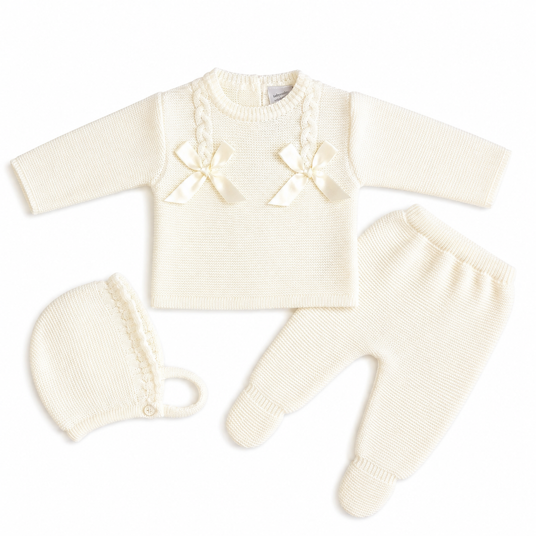 SARDON BABY GIRLS KNITTED CREAM 3 PIECE SET 755