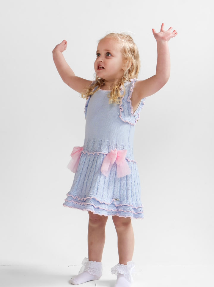 Rahigo Girls Baby Blue & Pink Knitted Dress 24187