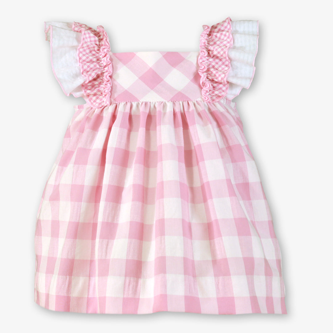 PRE ORDER Miranda Baby Girls Pink & White Check Dress 502V