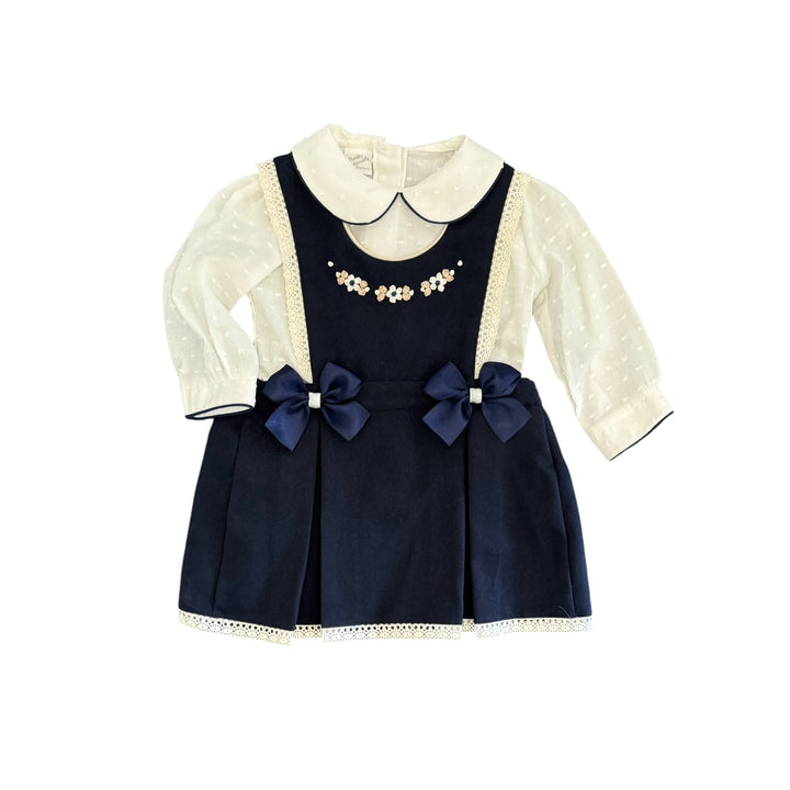 Pretty Originals Navy & Ivory Pinafore Dress Set Knickers And Hair Clip MT02439E