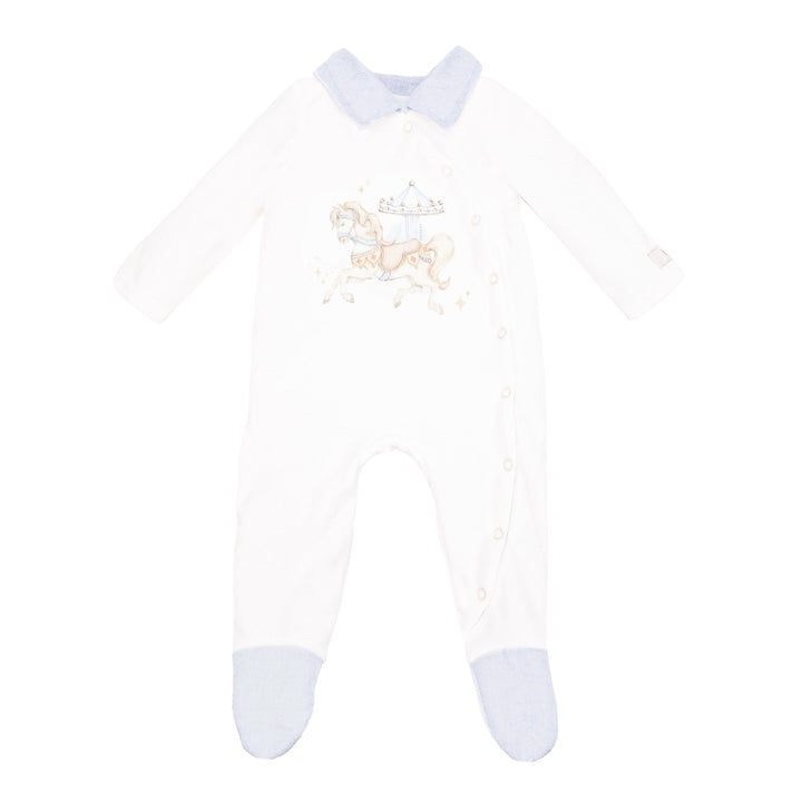 Jamiks Baby Boys Carousel Ivory & Blue Babygrow