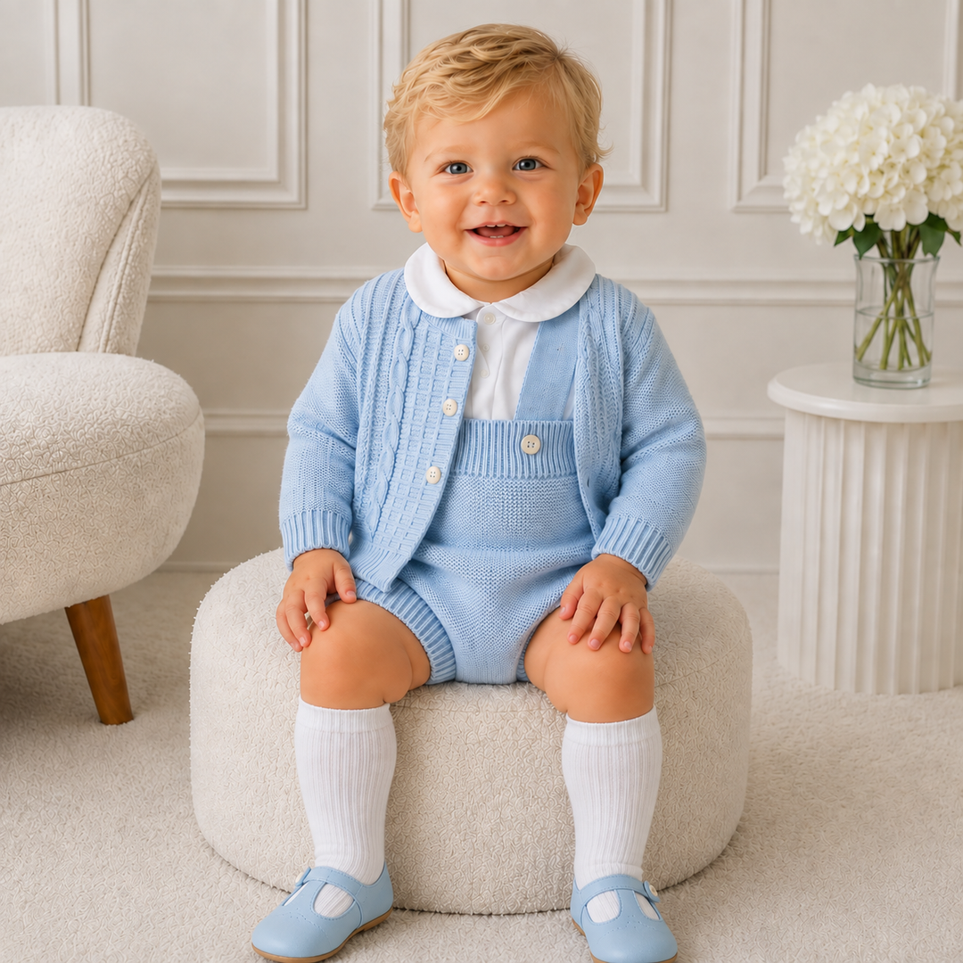 SARDON BABY BOYS KNITTED 3 PIECE POWDER BLUE JAM PANT SET 242