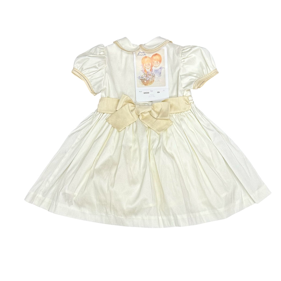 Pretty Originals Ivory Smocked Dupion Dress