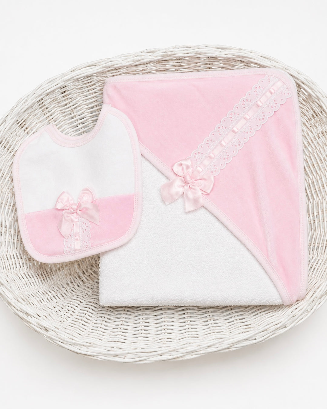 SARDON PINK & WHITE LACE BIB & TOWEL SET 719