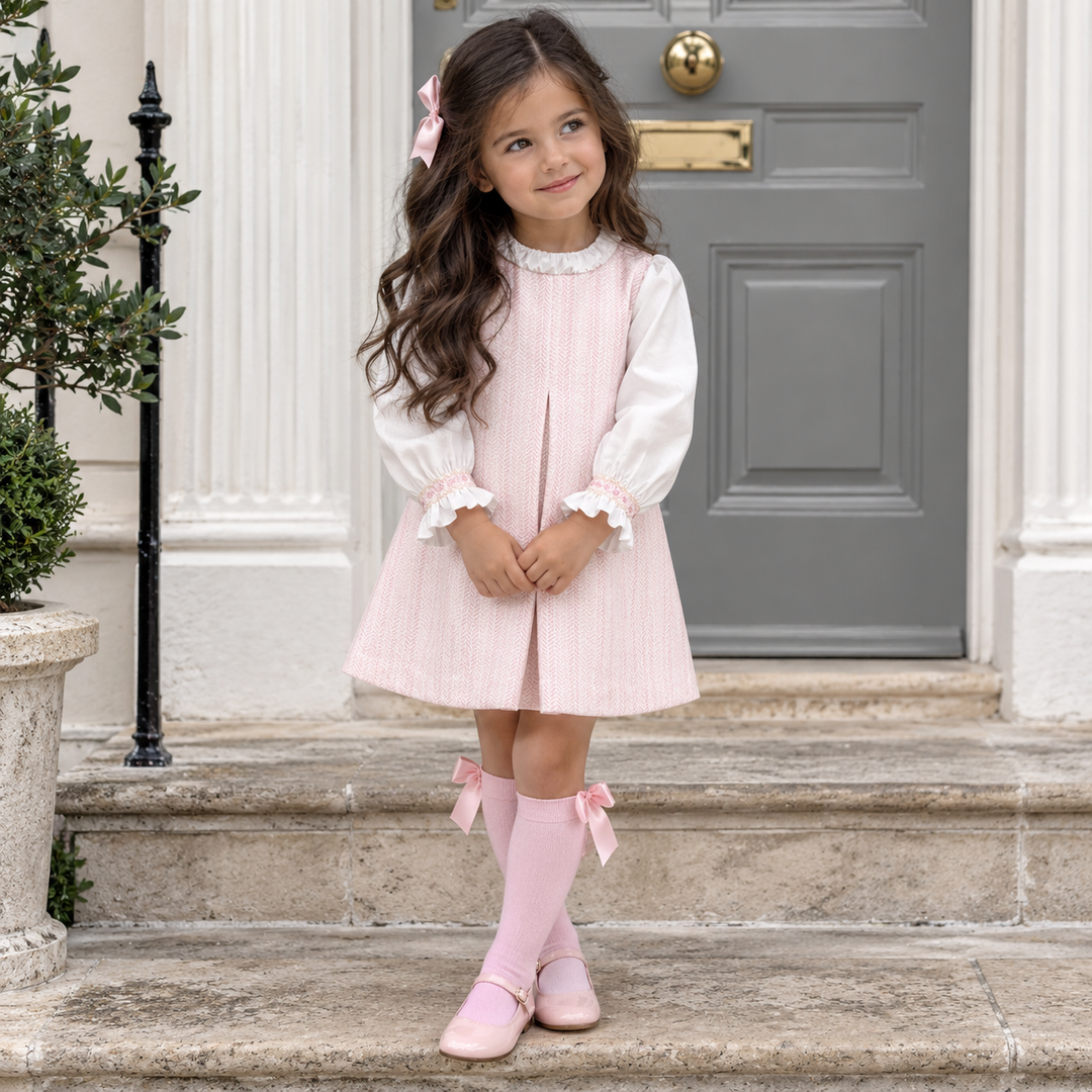 PRETTY ORIGINALS GIRLS PINK HERRINGBON DRESS BD02420E