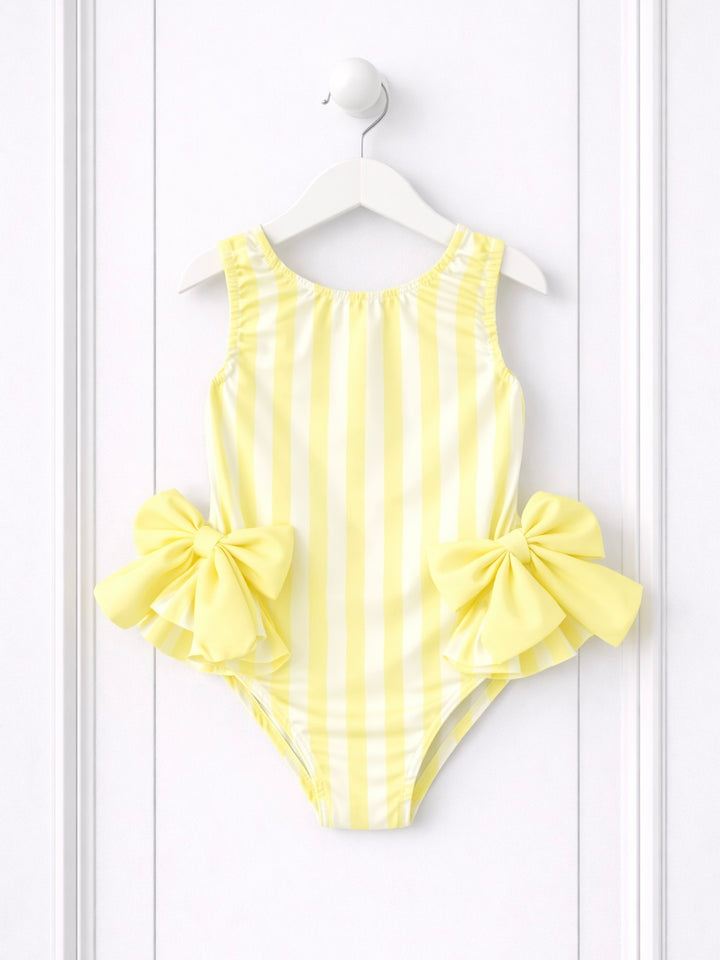 Girls Lemon & White Stripe Swimsuit