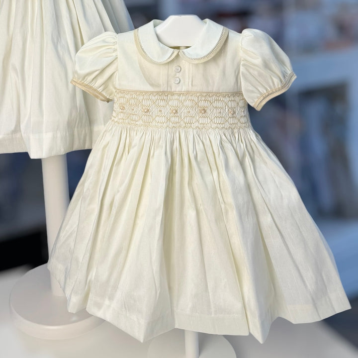 Pretty Originals Ivory Smocked Dupion Dress