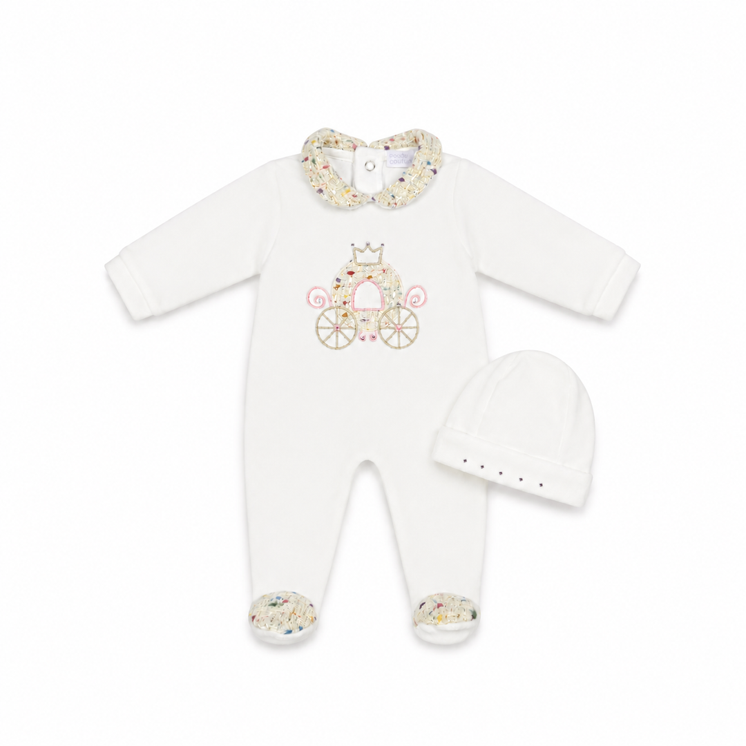 DEOLINDA CHIC BABY GIRLS CARRIAGE VELOUR BABYGROW & HAT CD12609
