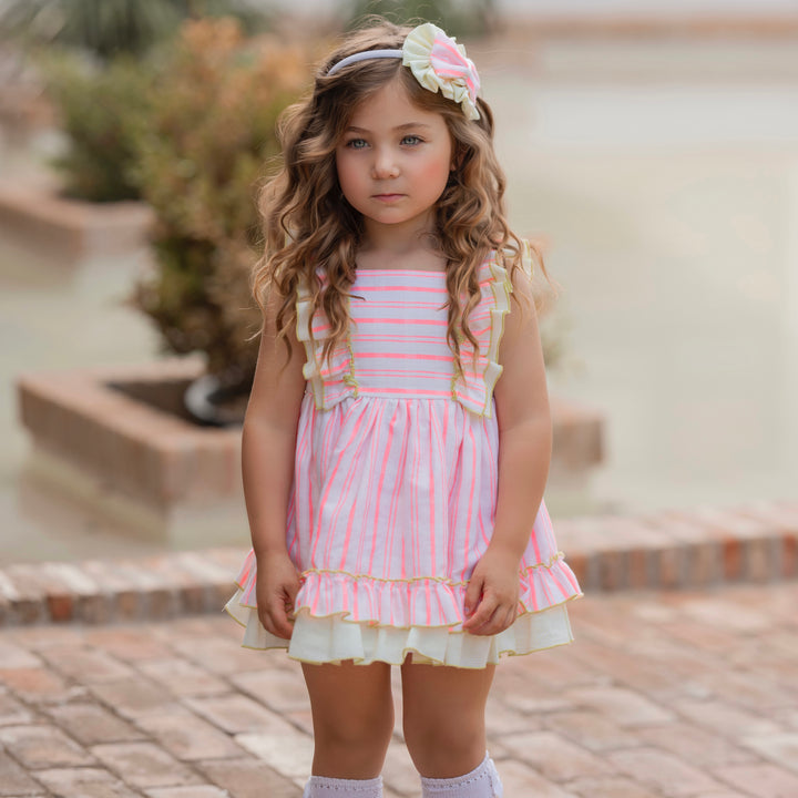 Miranda Girls Pink Neon Ruffle Dress 252V