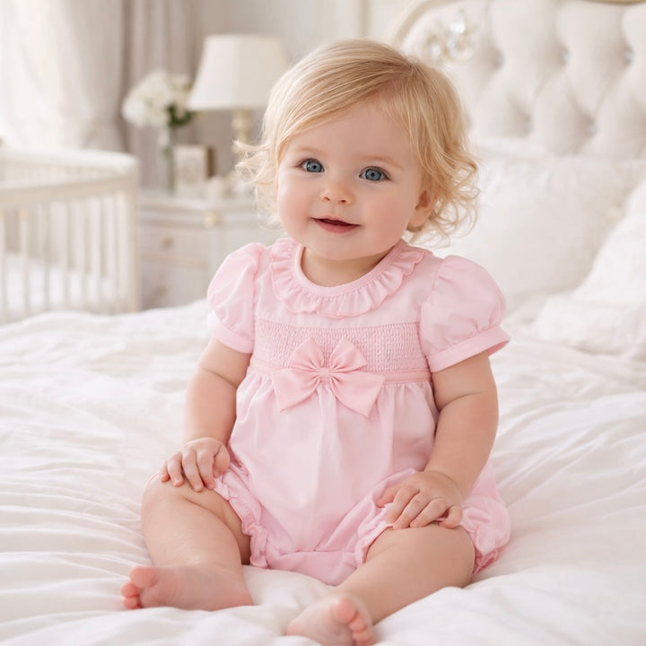 Baby Girls Smocked Pink Bow Romper