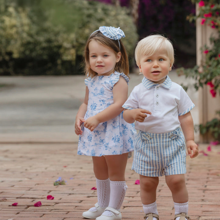 Miranda Baby Girls Blue Toile Dress 512V