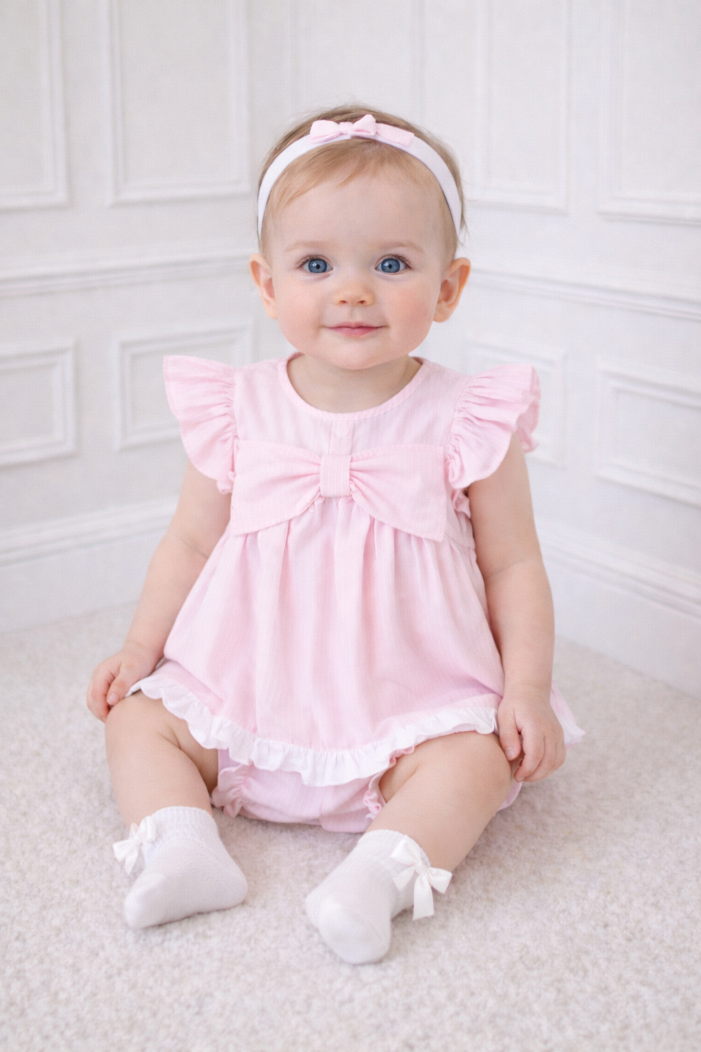 Baby Girls Stripe Bow Dress Knickers & Headband