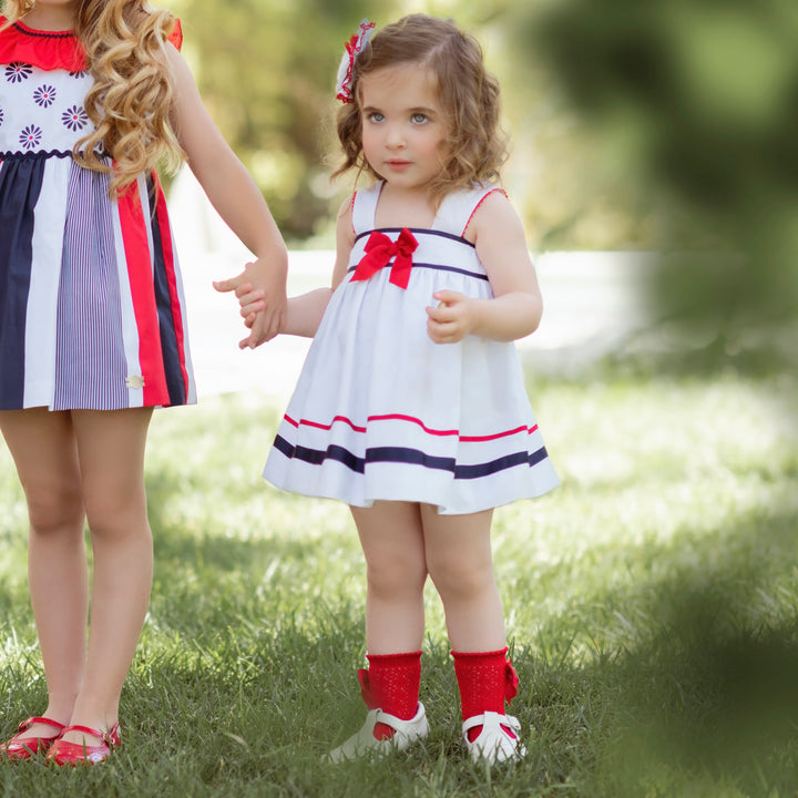 Miranda Baby Girls White Navy & Red Dress 512V