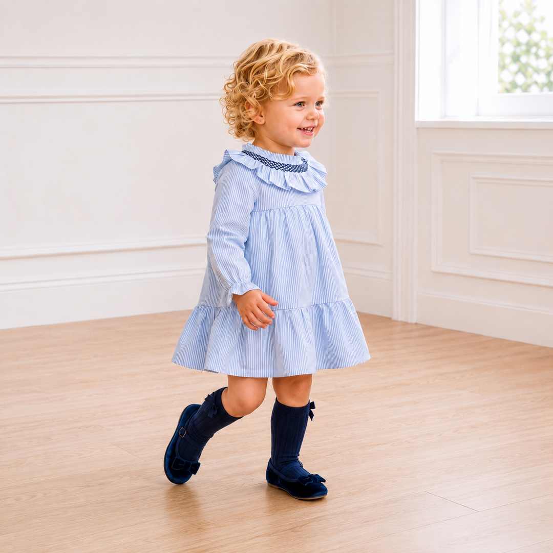 PRE ORDER MIRANDA BABY GIRLS BLUE & NAVY STRIPE DRESS 144V