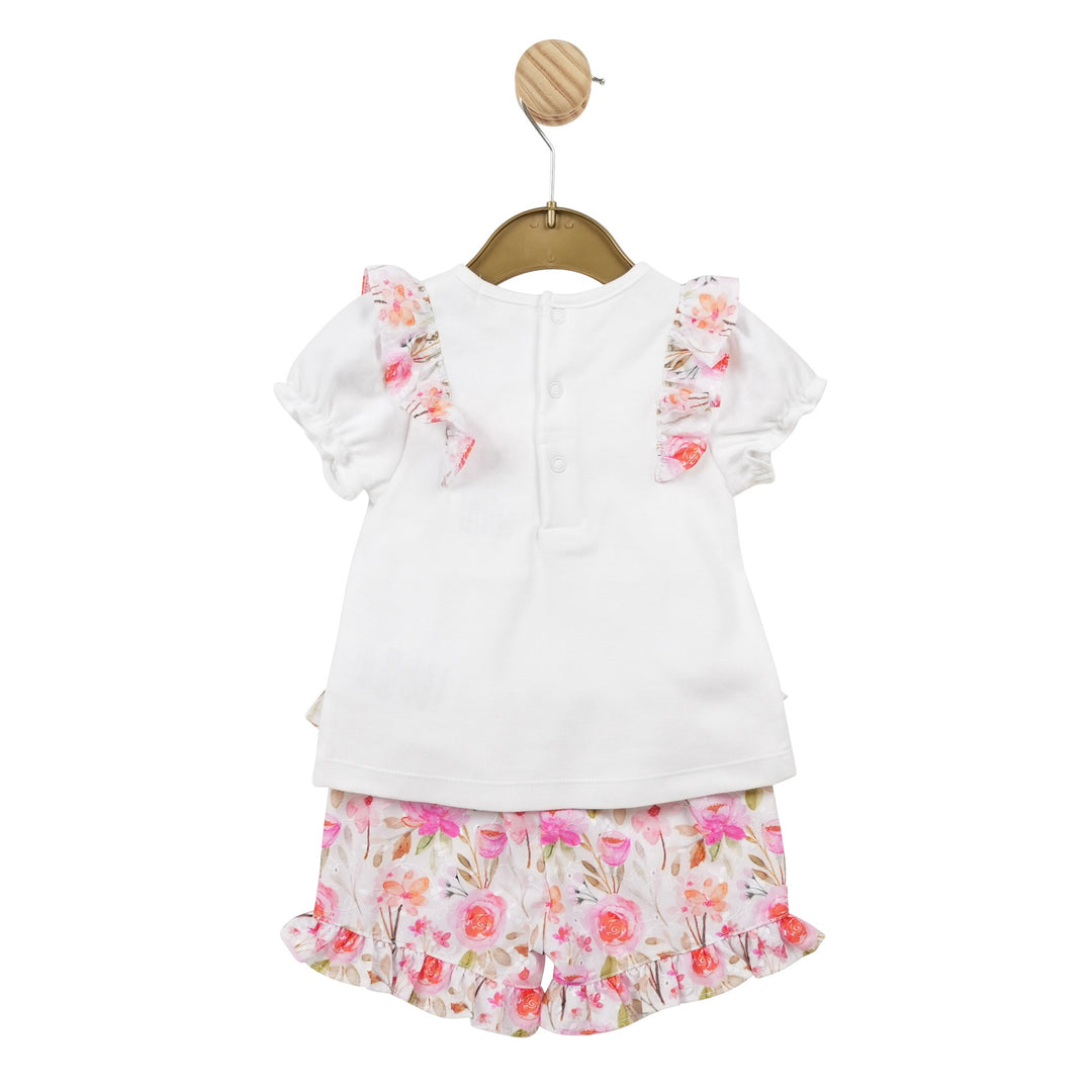 Mintini Baby Girls White & Floral Short Set MB5597