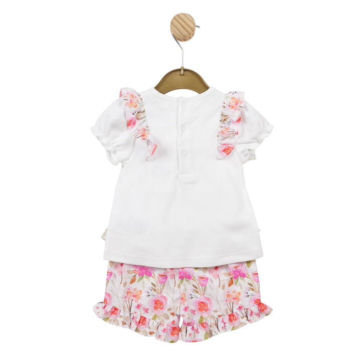 Mintini Baby Girls White & Floral Short Set MB5597