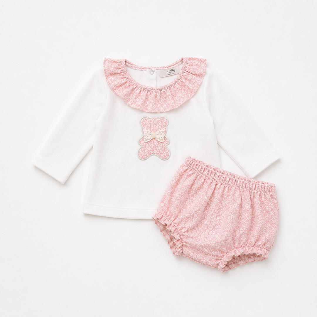 RAPIFE BABY GIRLS  PINK DITSY TEDDY JAM PANT SET 4313