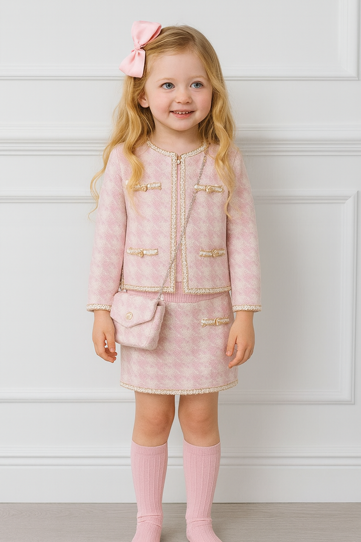 Girls Pink Three Piece Skirt Set