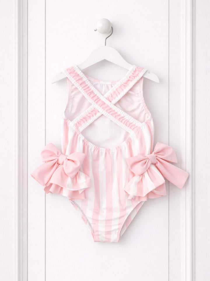 Girls Pink & White Stripe Swimsuit