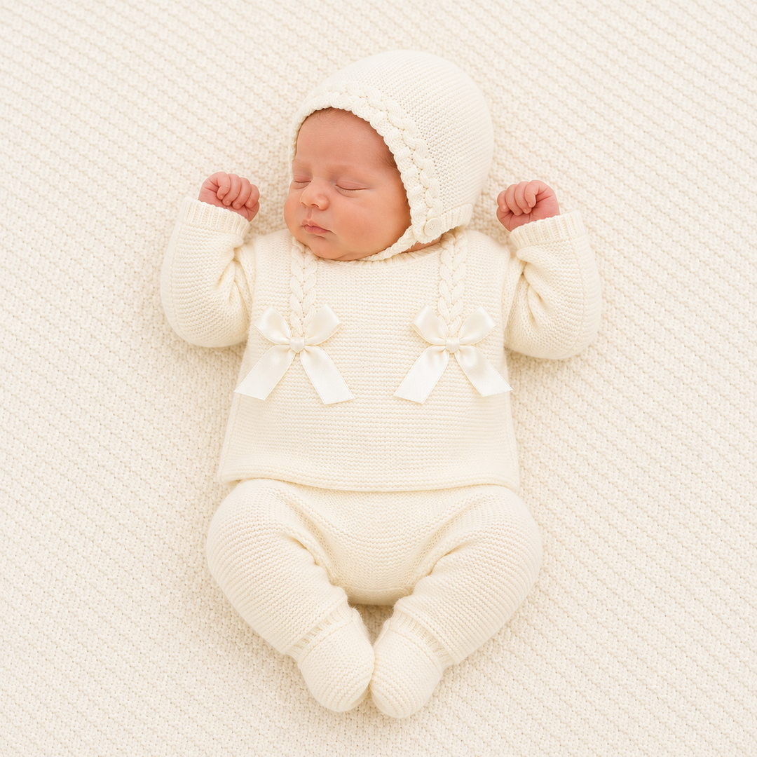 SARDON BABY GIRLS KNITTED CREAM 3 PIECE SET 755