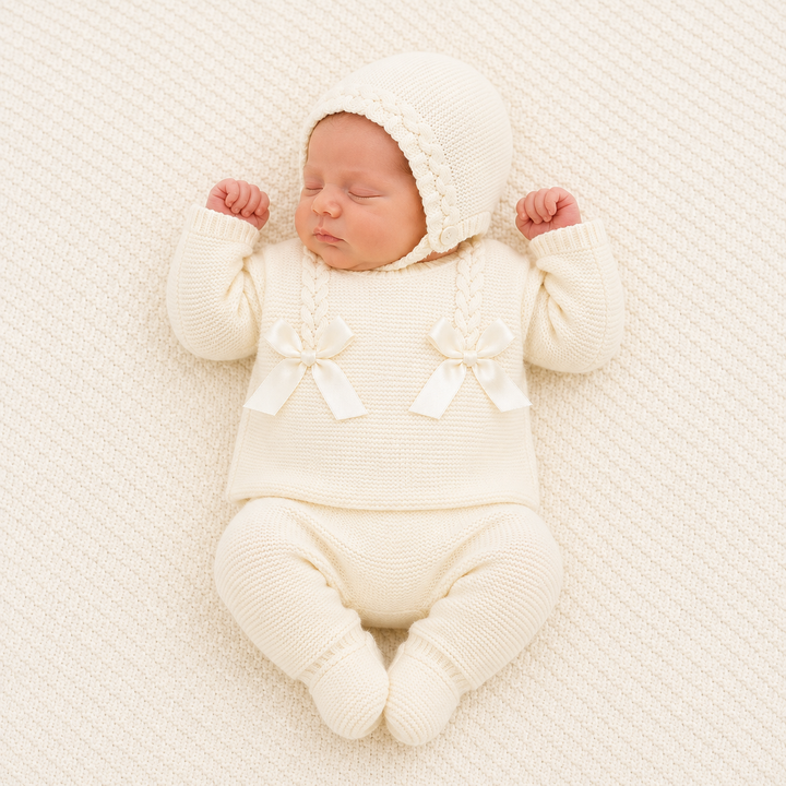 SARDON BABY GIRLS KNITTED CREAM 3 PIECE SET 755