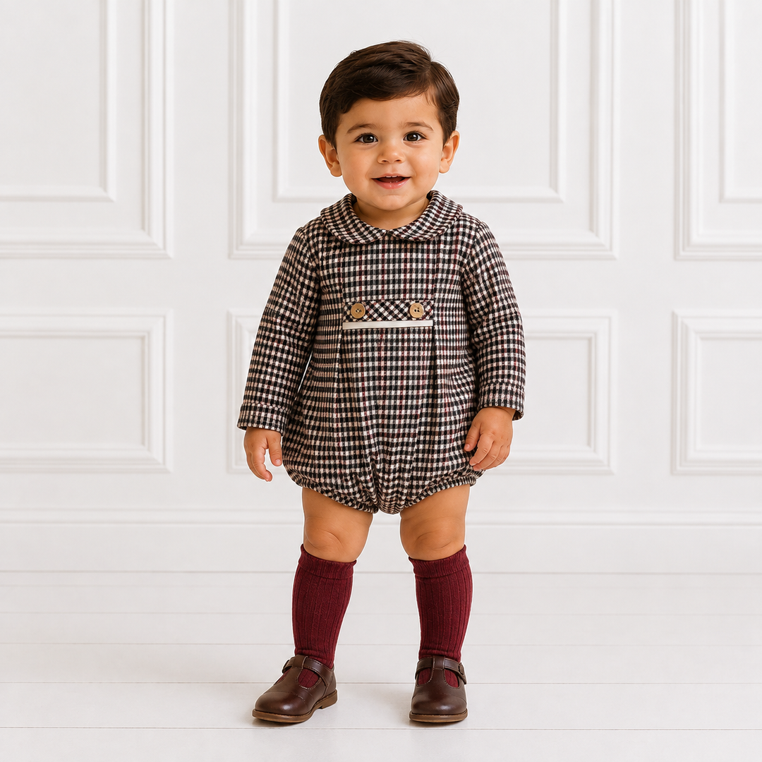 RAPIFE BURGUNDY CHECKED ROMPER 5008