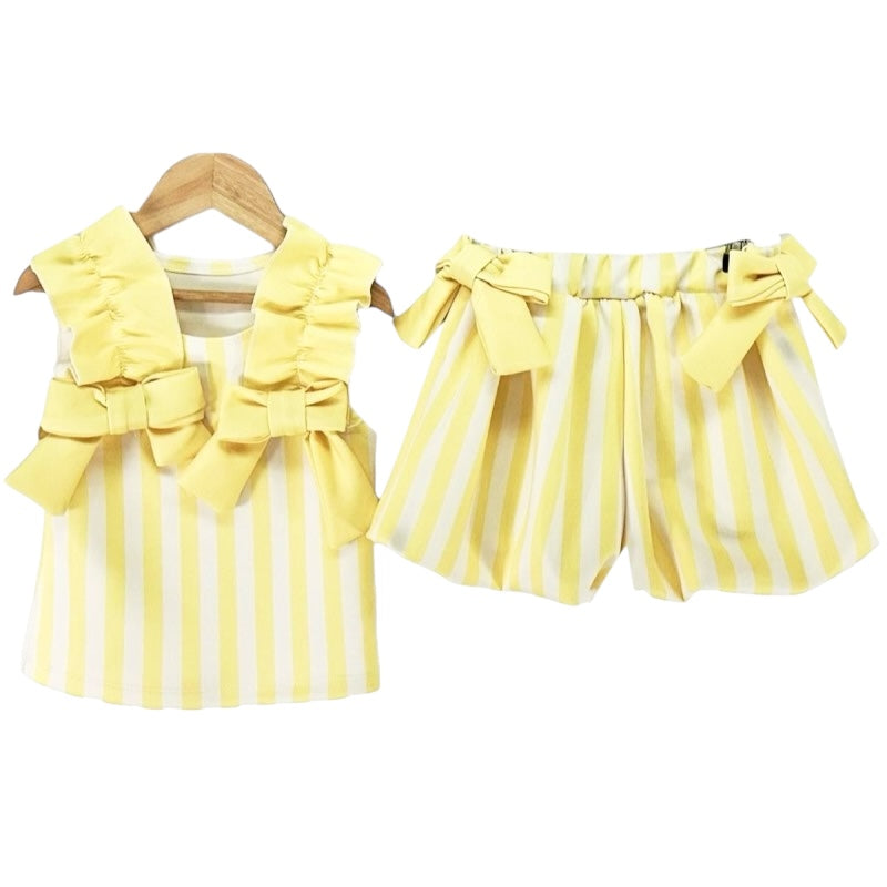 Darcie Girls Lemon Bow Stripe Short Set