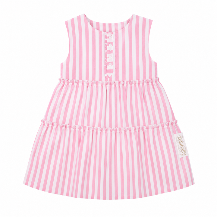 Lor Miral Girls Candy Striped Pink & White Dress 51410