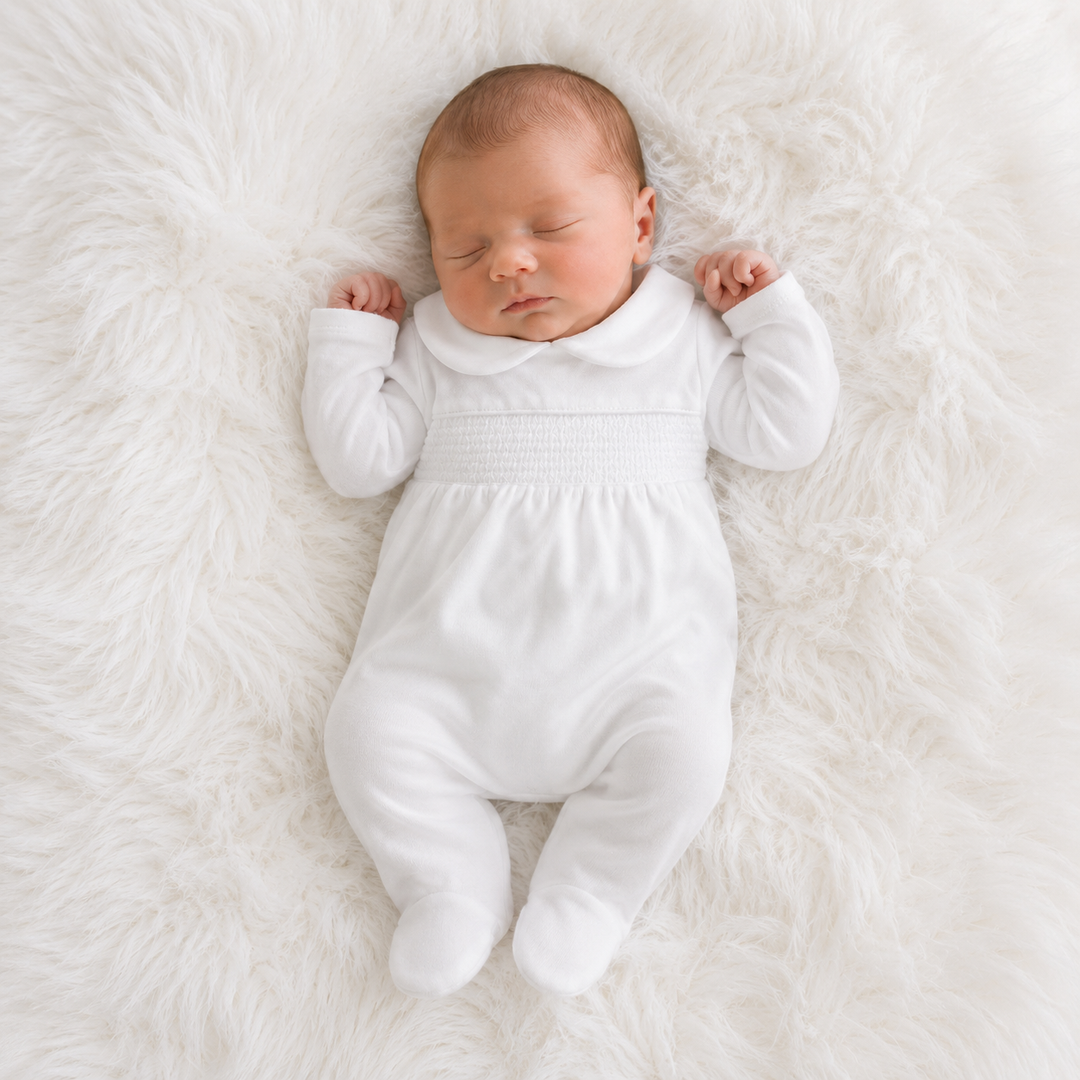 SARDON BABY SMOCKED WHITE BABYGROW 756