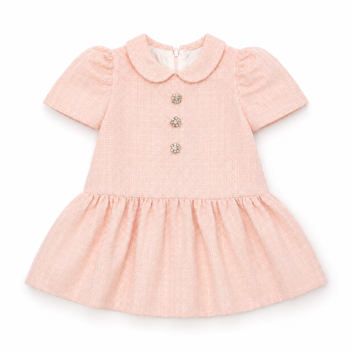 DEOLINDA CHIC PINK TWEED DIAMANTE BUTTON DRESS CD126019