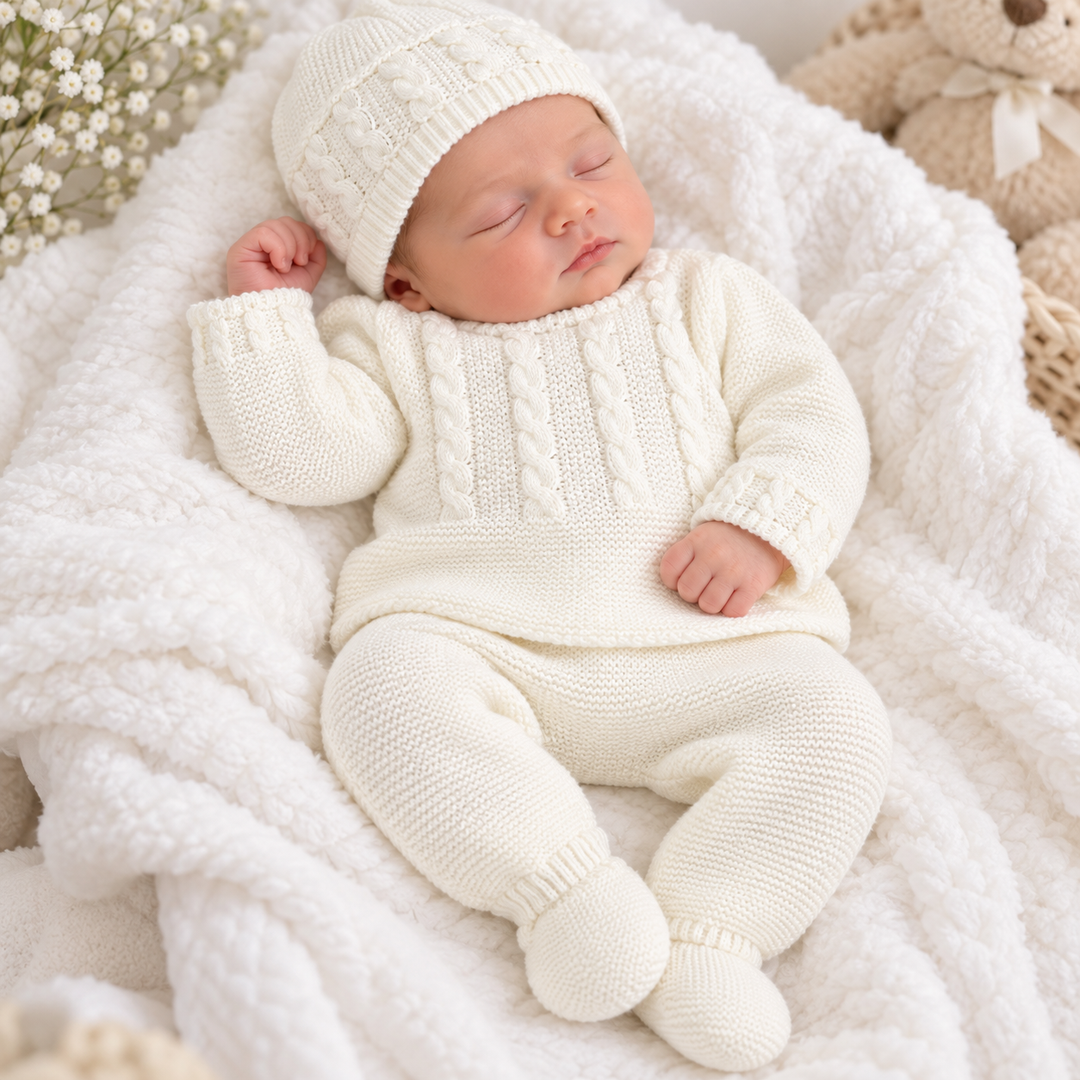 SARDON BABY CREAM CABLE KNITTED 3 PIECE SET 026MC-215