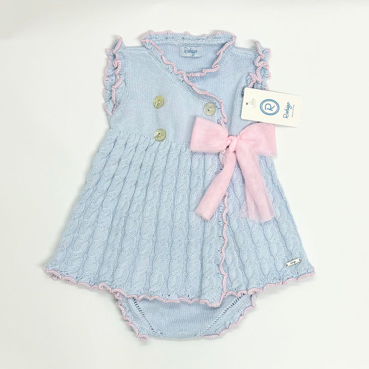 Rahigo Baby Girls Baby Blue & Pink Knitted A line Dress And Knickers 24166