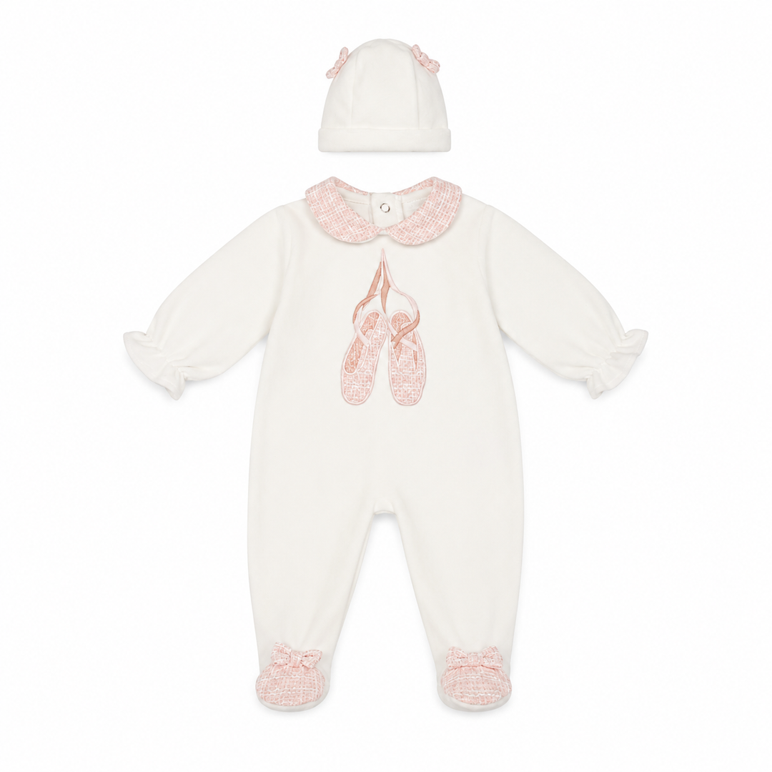 DEOLINDA CHIC GIRLS PINK BALLET BABYGROW & HAT CD126017