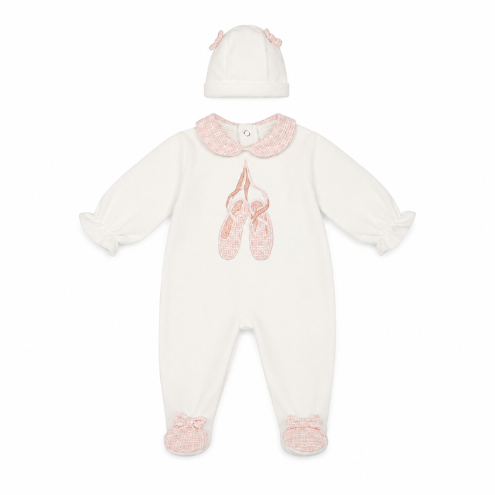 DEOLINDA CHIC GIRLS PINK BALLET BABYGROW & HAT CD126017